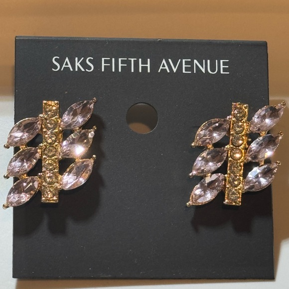 Saks Fifth Ave Gold Tone Pink Crystal Post Earrings - Picture 4 of 5